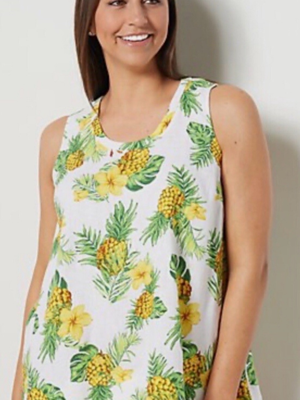 Jason Wu White Tropical Pineapple Linen Hi Lo Hem Tank Sz M